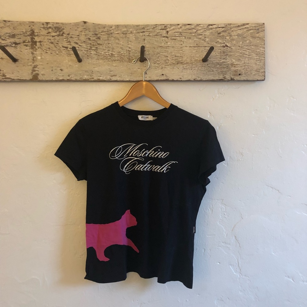 MOSCHINO black T-shirt with cat detail